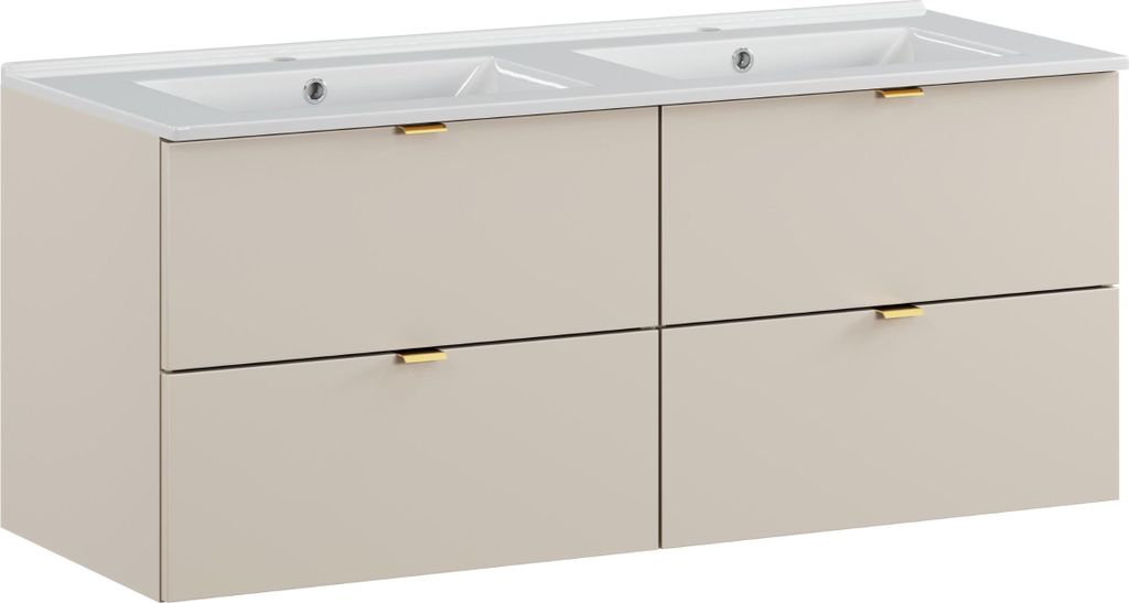 Badezimmerschrank 120 Cm Kaschmir Mit Doppelwaschbecken Und 4 Schubladen
