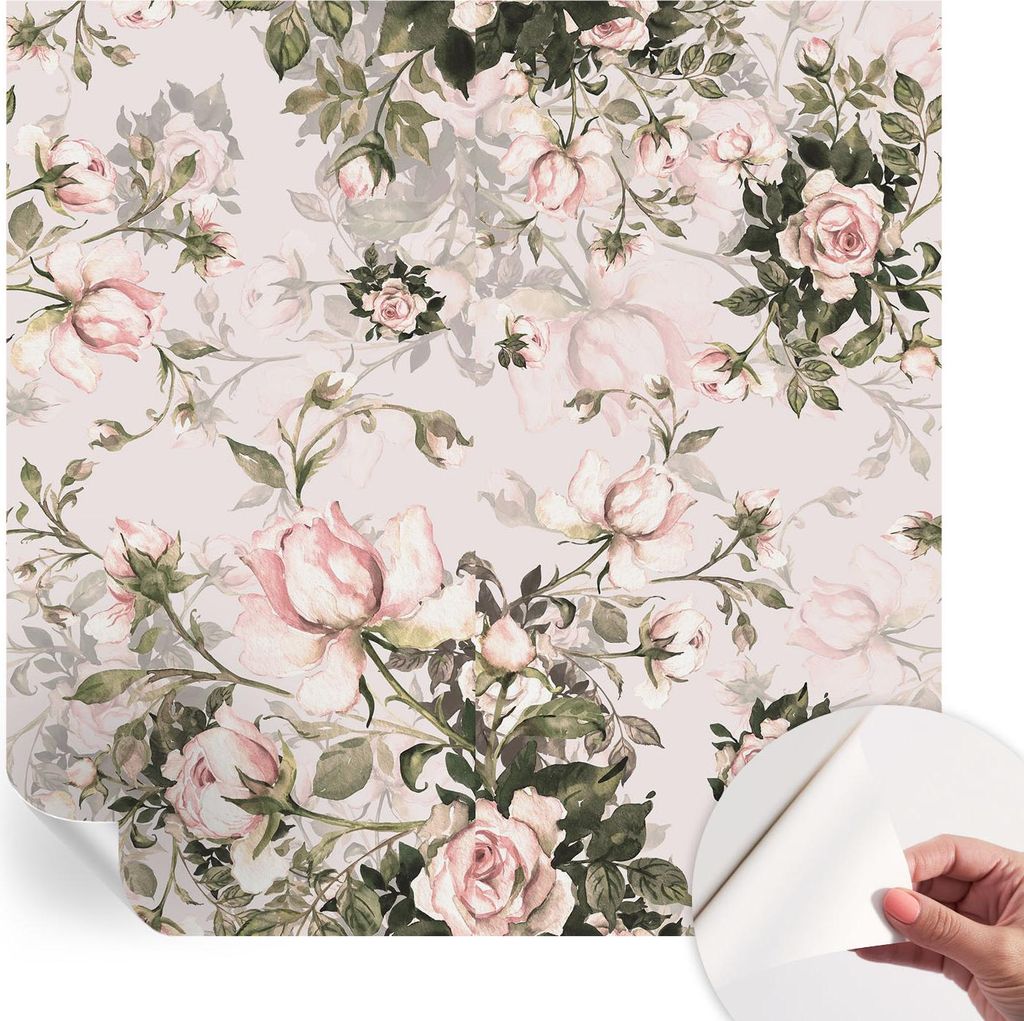 Selbstklebende Wandtapete - Dekorative Tapete für Wohnzimmer - Klebefolie für Wandbilder - Tapetenfolie für Wanddekoration - 250x250 cm - Blumen...