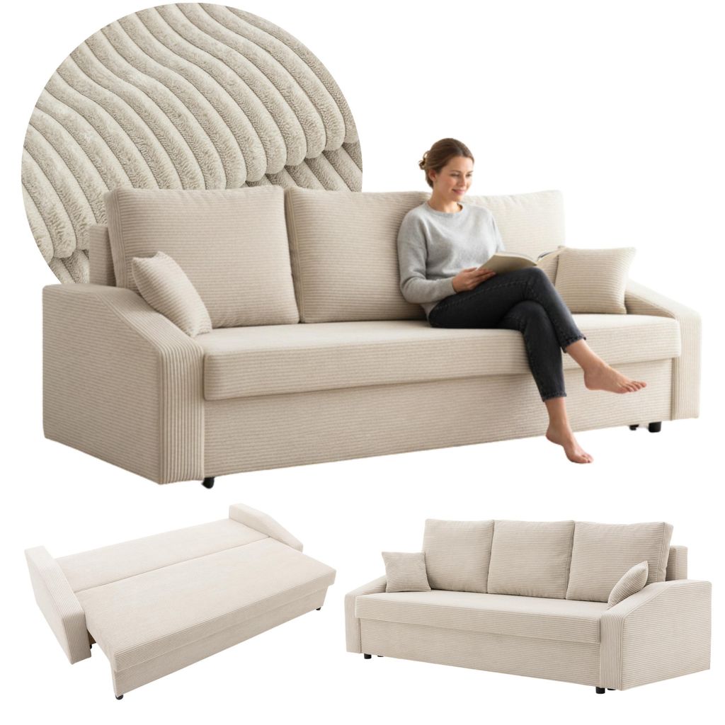 Couch mit schlaffunktion Schlafcouch mit Bettkasten DORMA 221x92cm Beige