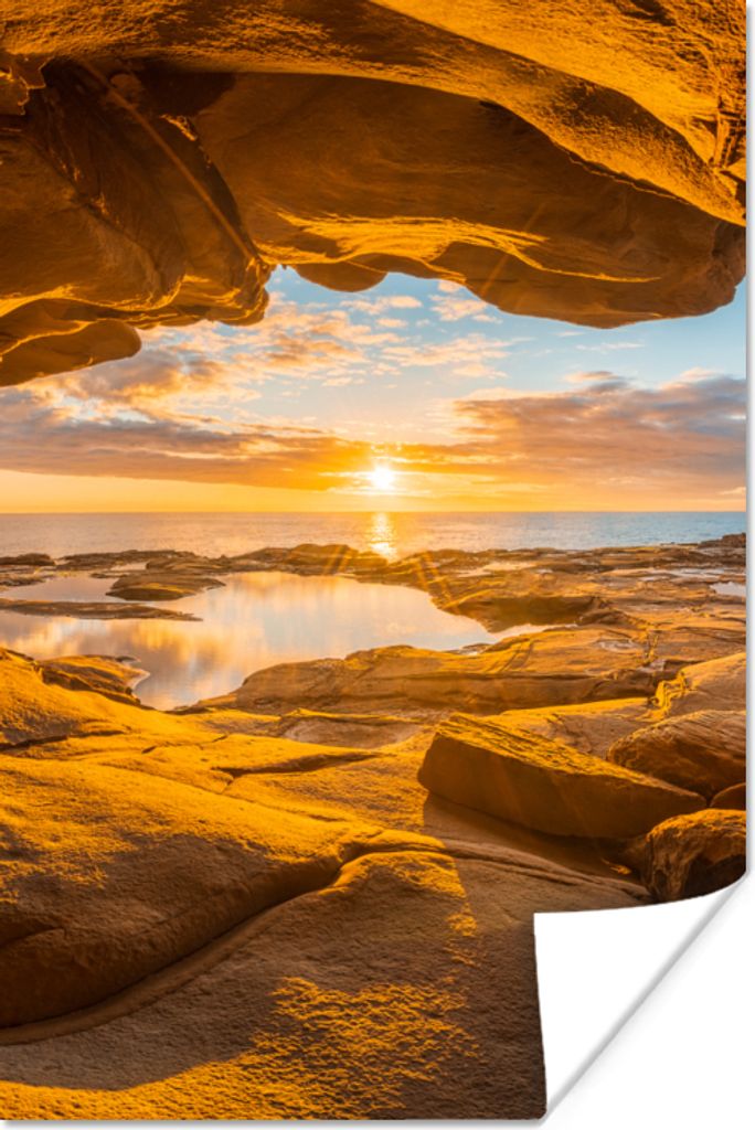 MuchoWow Poster Höhle - Meer - Horizont - Sonnenuntergang 40x60 cm - Plakate für die Wand - Poster Babyzimmer