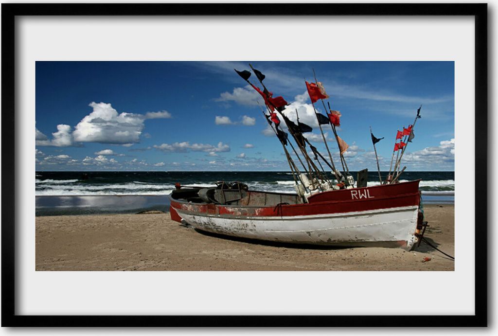 Bild 60x40 MDF-Rahmen Wandkunst Boot Seestrandlandschaft