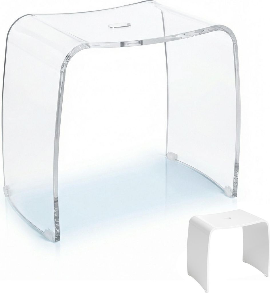 Badhocker MERAN XL aus Acryl transparent, für die Dusche geeignet, mit Griff, zeitloses Design, rutschsicher mit Gummifüßen, Farbe:transparent
