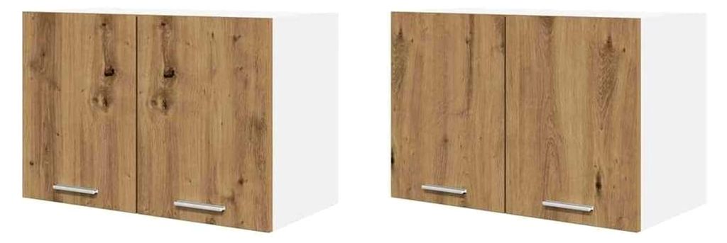 2 Stück Küchenoberschrank, Hängeschrank, Wandschrank, Küche, 2 Stück, Eiche Artisan und Weiß, 60 x 31 x 40 cm