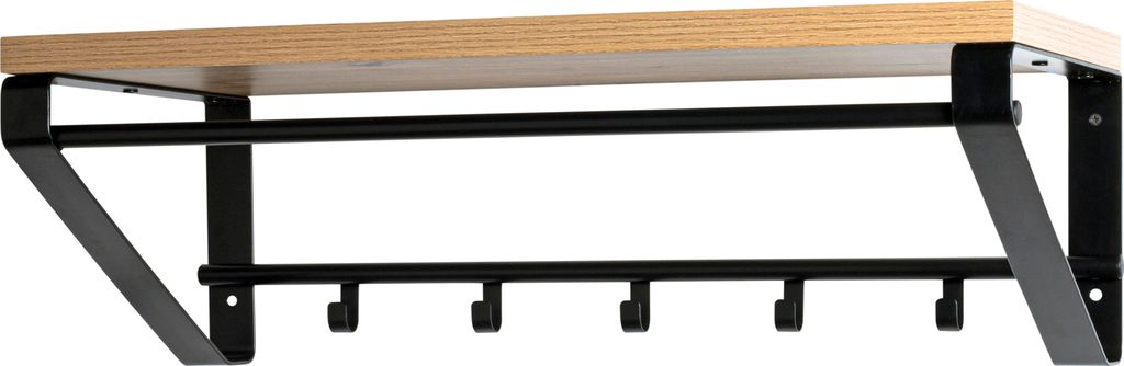 HAKU Möbel Wandgarderobe eiche, schwarz - MDF, Metall, B/H/T: 70x23x30 cm