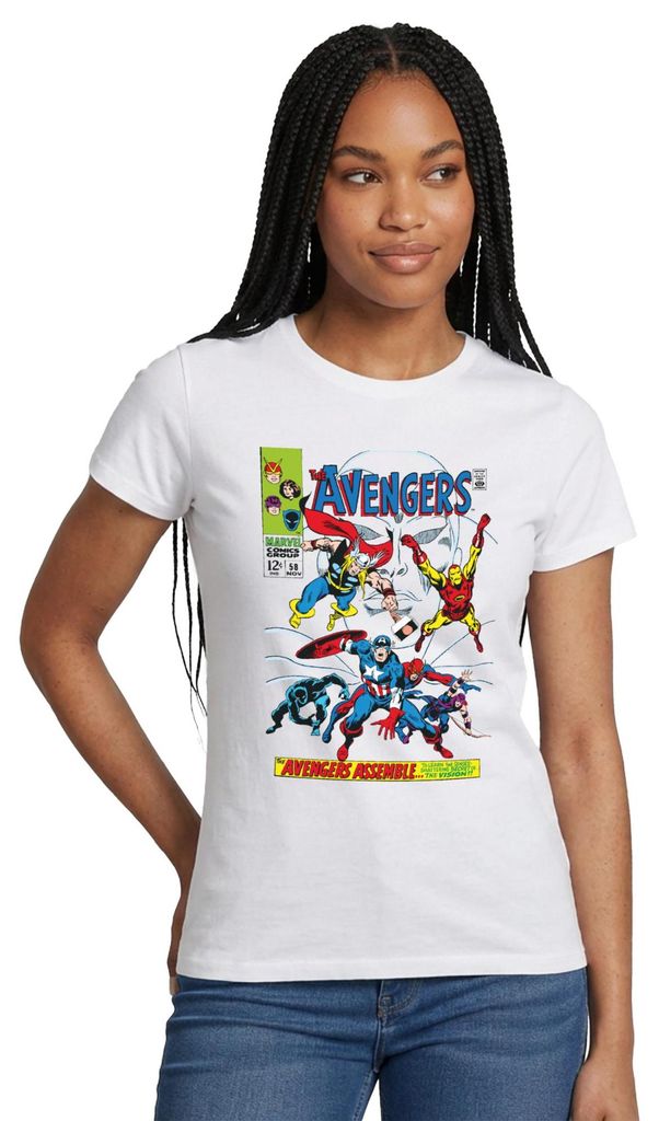 Spreadshirt Avengers Comic Superhelden Assemble Frauen T-Shirt, M, Weiß