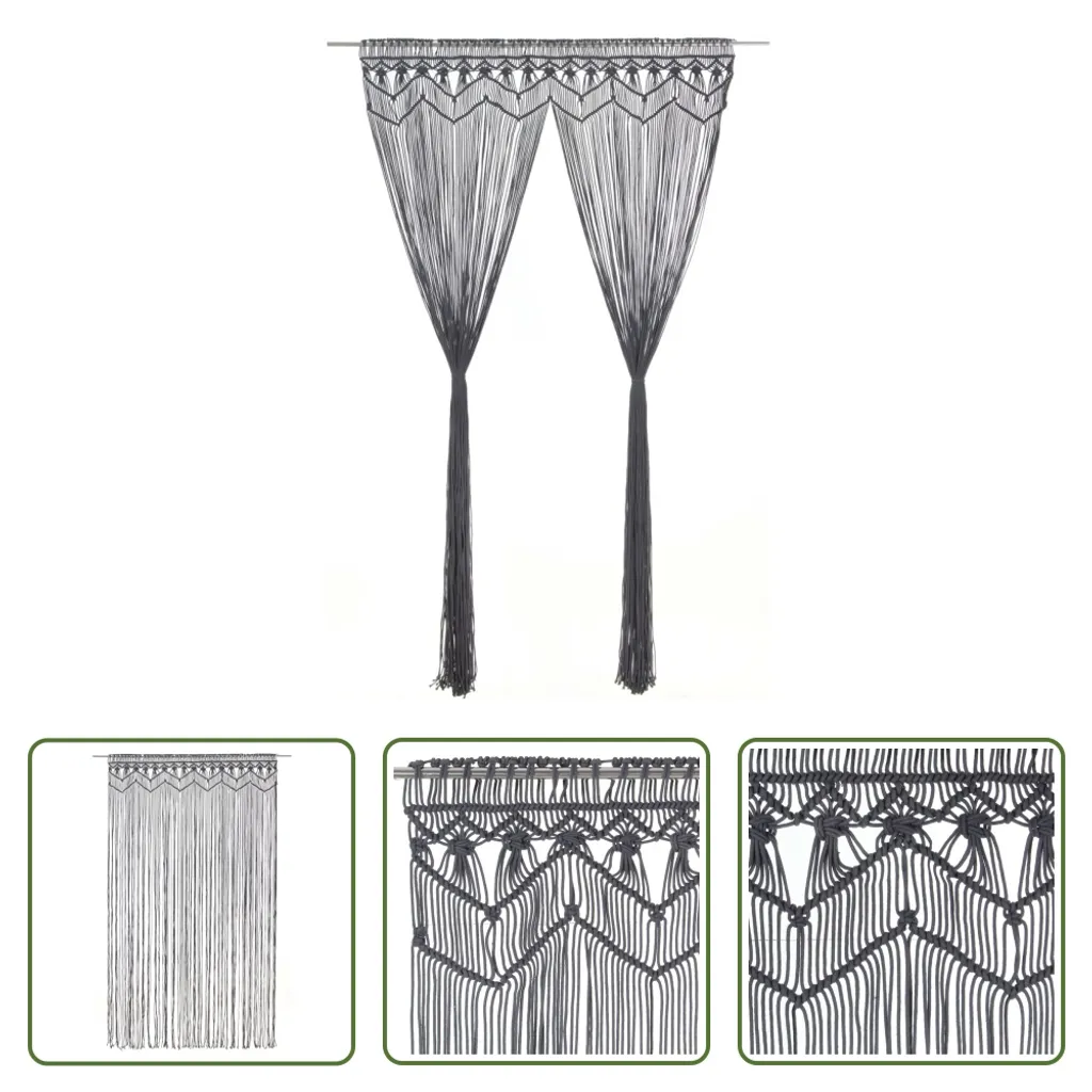 Tenda in Cotone Intrecciato Macramè Grigio Antracite 140x240 cm - 6