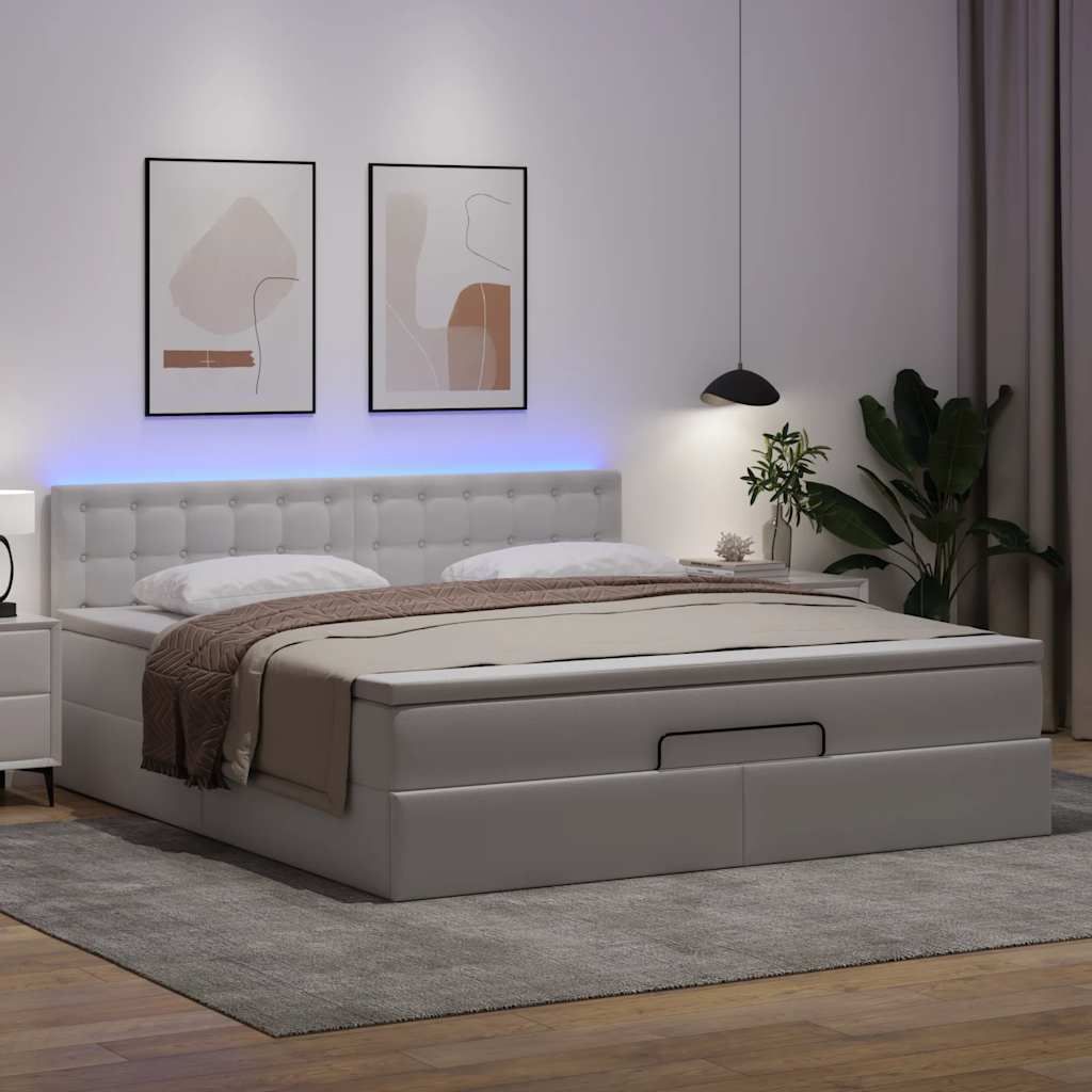 Maison Exclusive - Ottoman-Bett mit Matratzen & LEDs Reinweiß 180x200cm Kunstleder
