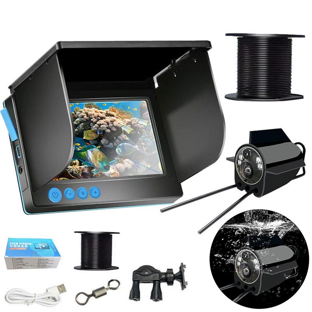 Fishfinder Unterwasser-Angelkamera, 220° Weitwinkel – Infrarot-Nachtsicht, wasserdicht, mit 5-Zoll Display für Eis-/See-/Bootsangeln, 30m Reich...