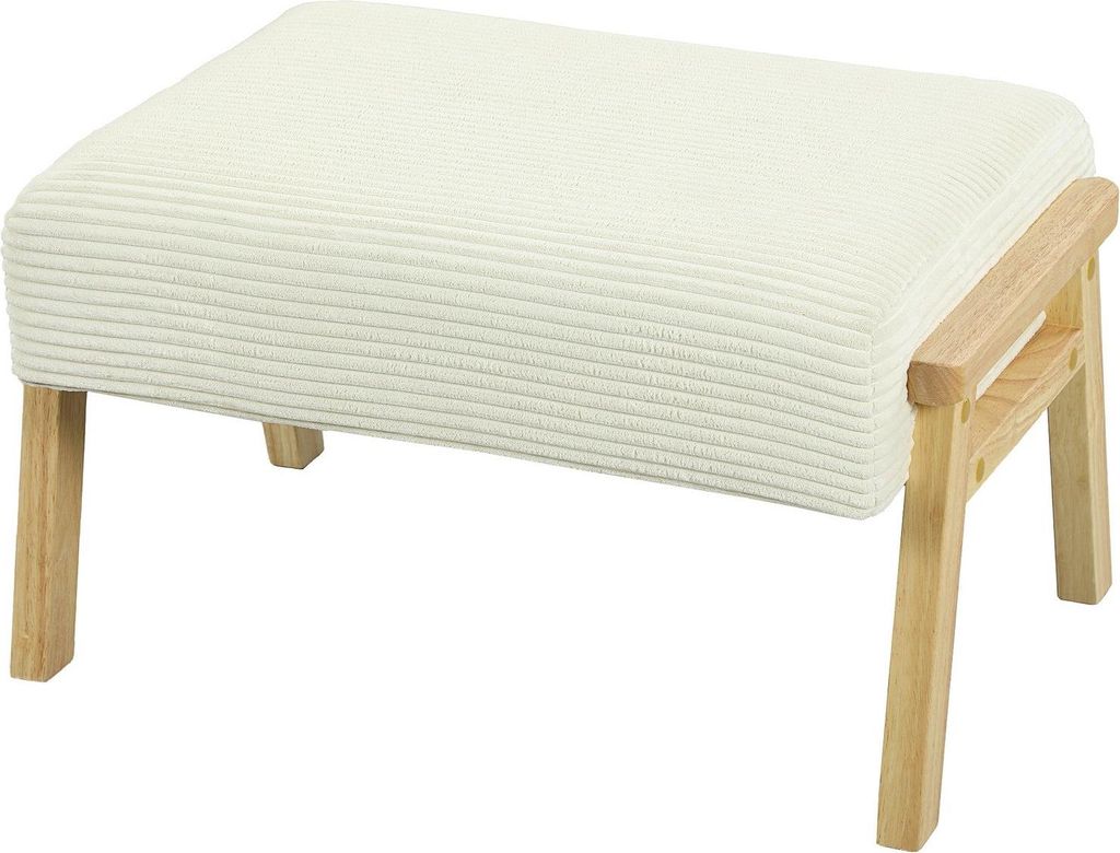 Fußhocker mit weichem Kissen, Cord-Optik, Cremeweiß