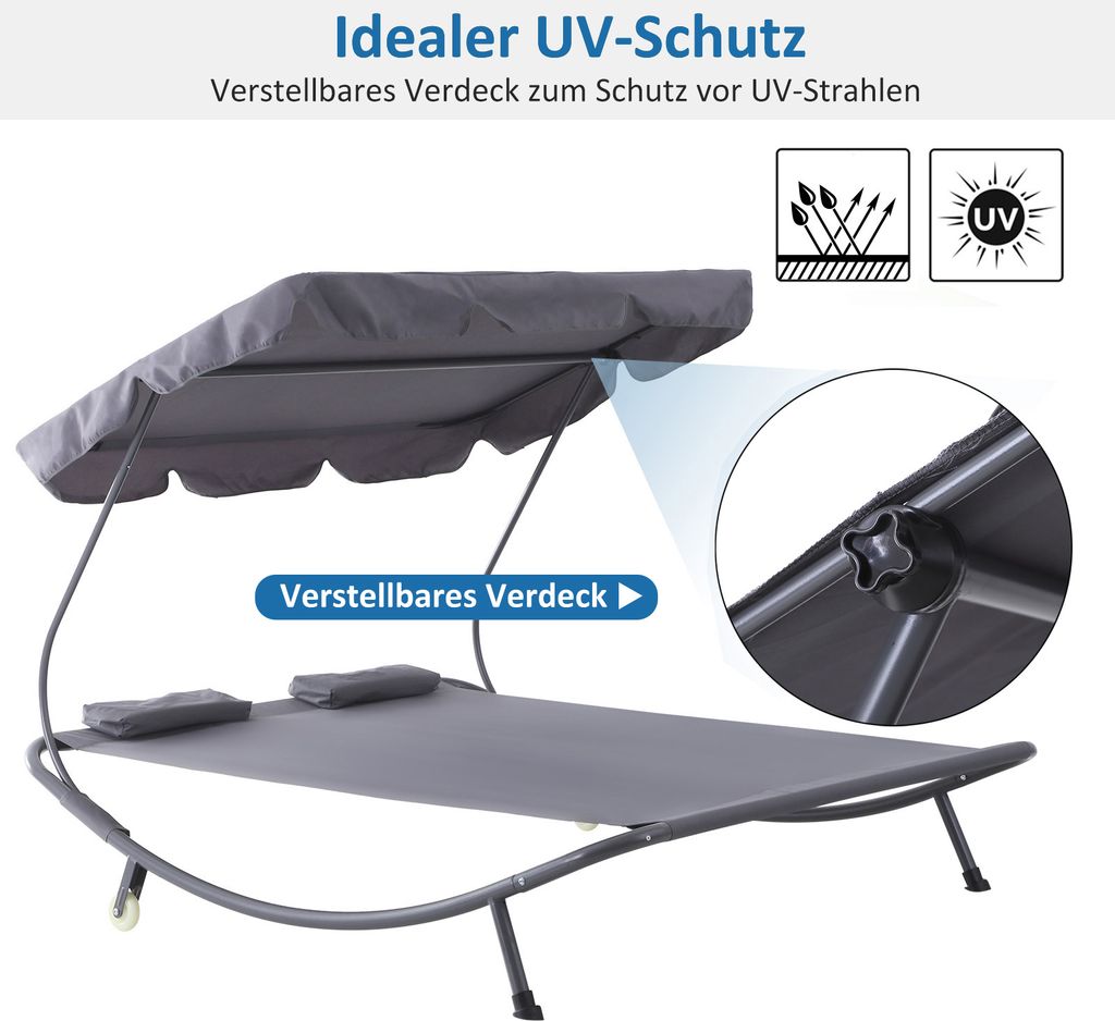 Outsunny Doppelliege Sonnenliege Relaxliege rollbar mit Produktbild 5
