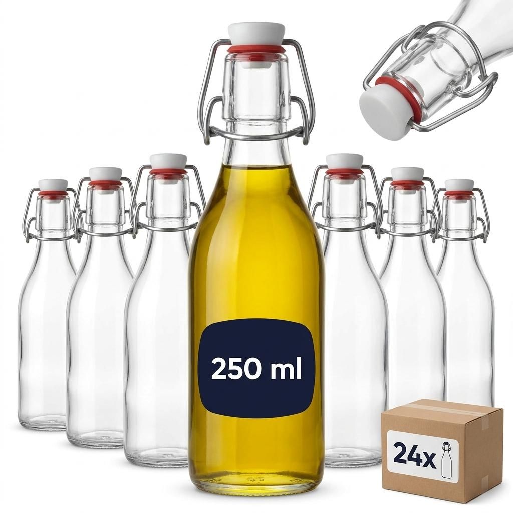 gouveo 24er Set Glasflasche 250 ml rund mit Bügelverschluss Produktbild 