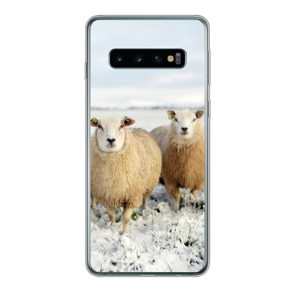 MuchoWow Handyhülle Schutzhülle Hülle für Samsung Galaxy S10 Gruppe von neugierigen Schafen Silikon Softcase Handy Hülle - Handytasche