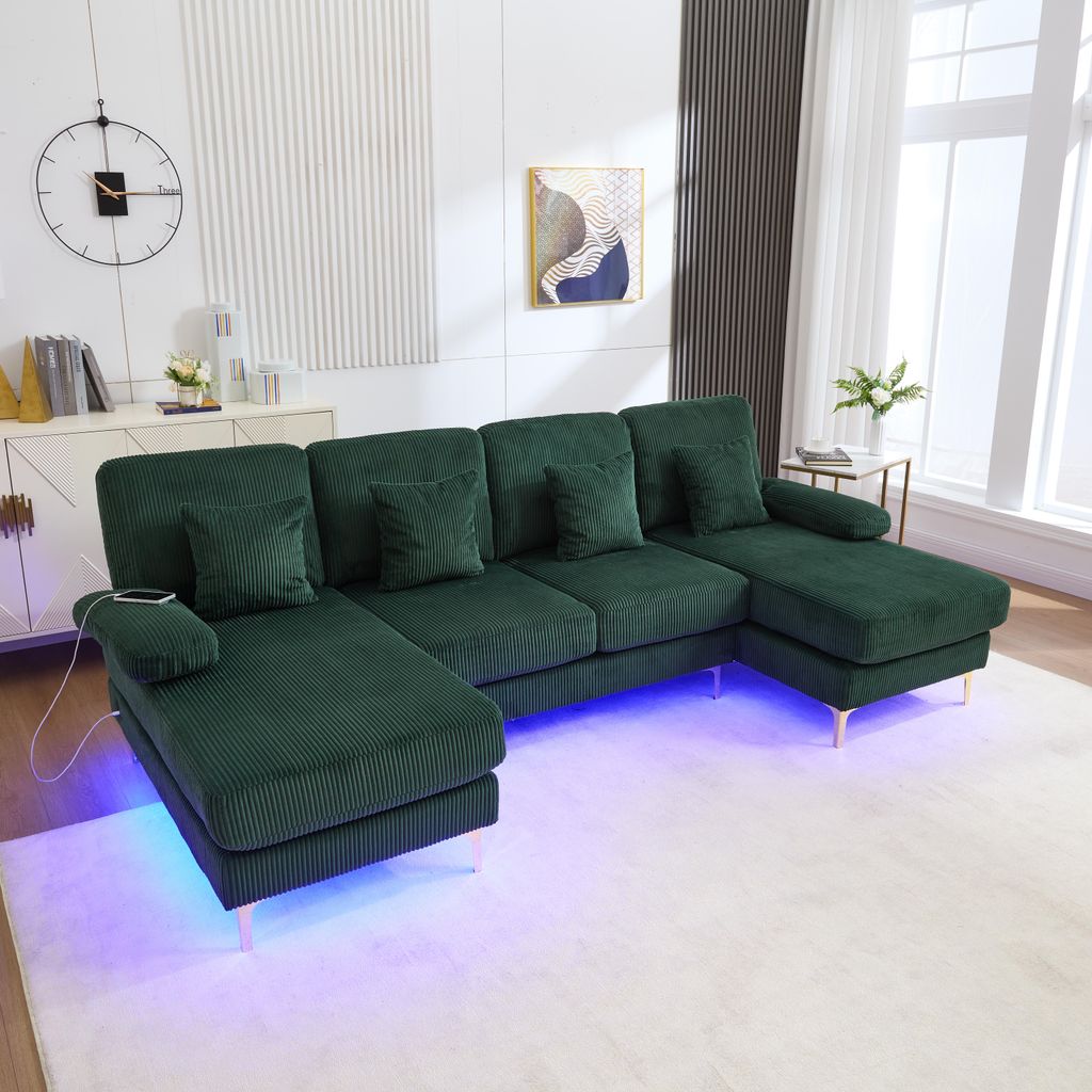 okwish Modernes Ecksofa mit LED Ambientebeleuchtung & der USB-C-Port,Loungesofa mit 4 Kissen & ergonomische Premium Rückenlehne,Modulares Sofa,Sm...