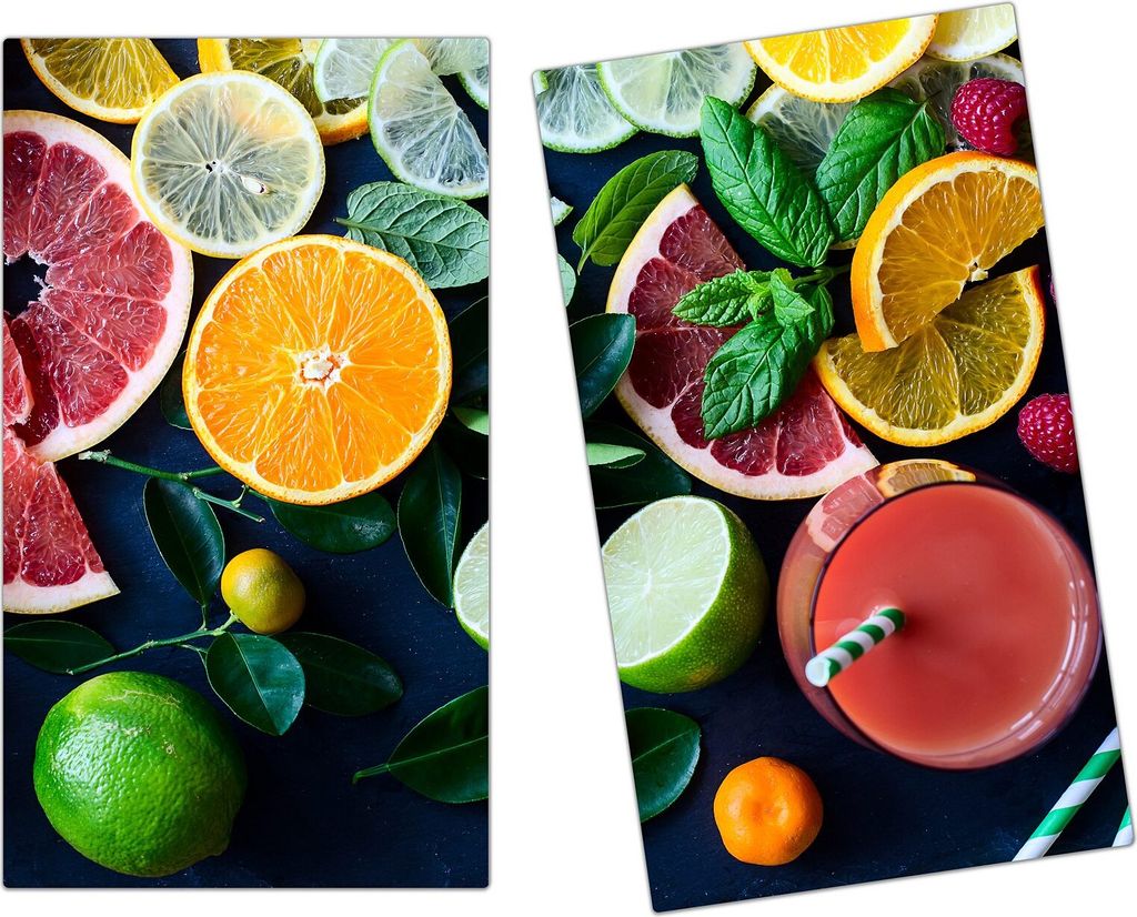 Spritzschutz Herdabdeckplatte Schneidebrett aus Glas Zitrusgetränke 2-Teilig (60x52cm)