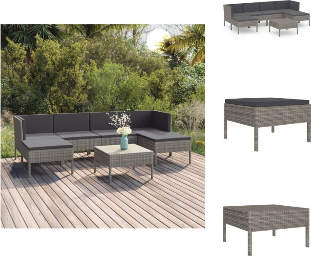 vidaXL 7-tlg. Garten-Lounge-Set mit Auflagen Poly Rattan Grau - Gartenmöbel-Sets