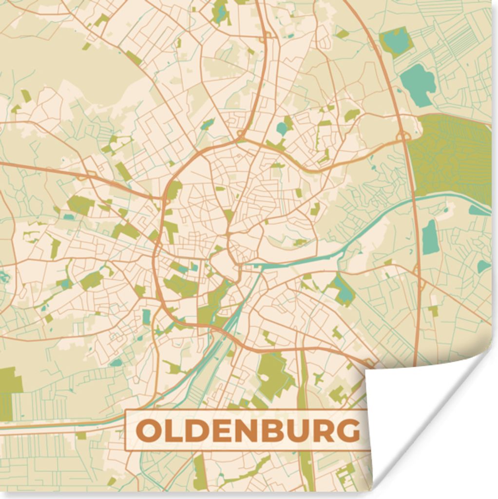 MuchoWow Poster Karte - Oldenburg - Jahrgang - Karte 30x30 cm - Wandposter - Printing