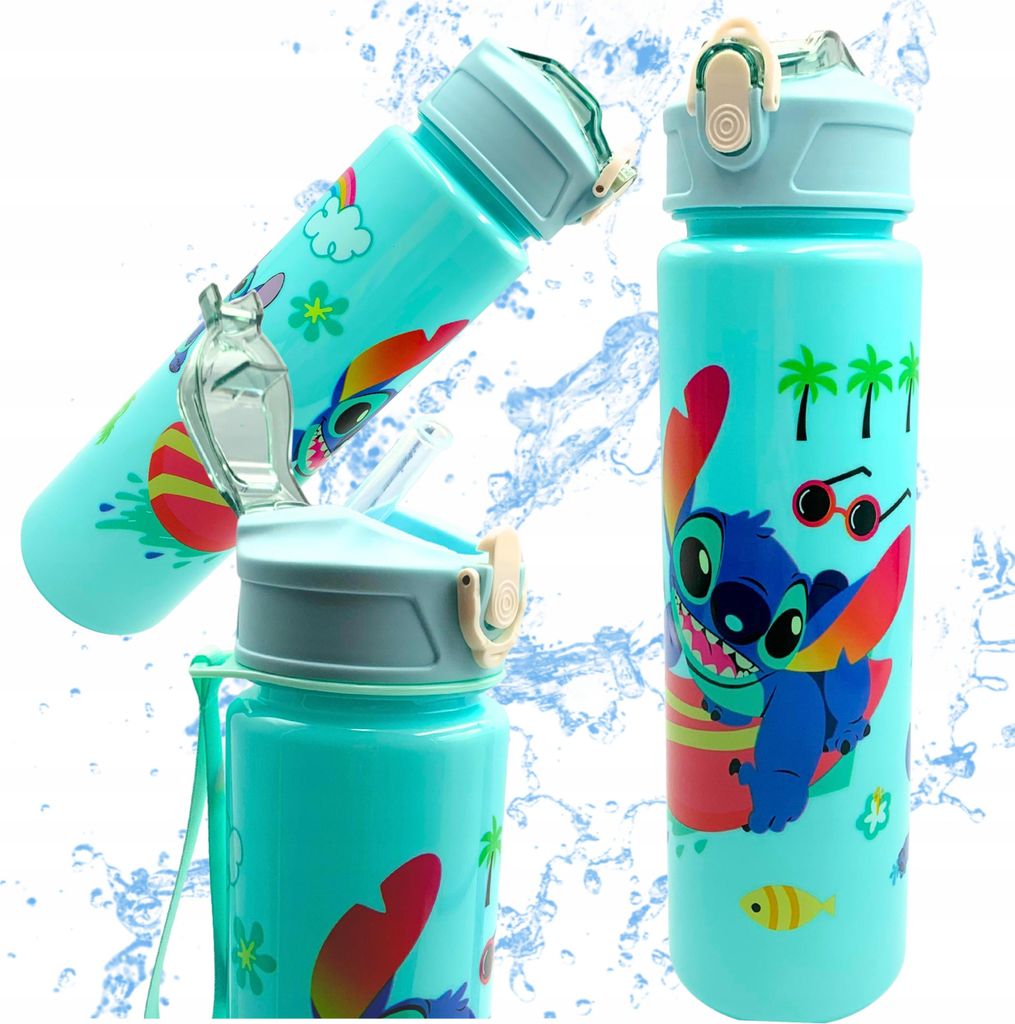 Lilo und Stitch Trinkflasche mit Strohhalm für die Schule, 690 ml