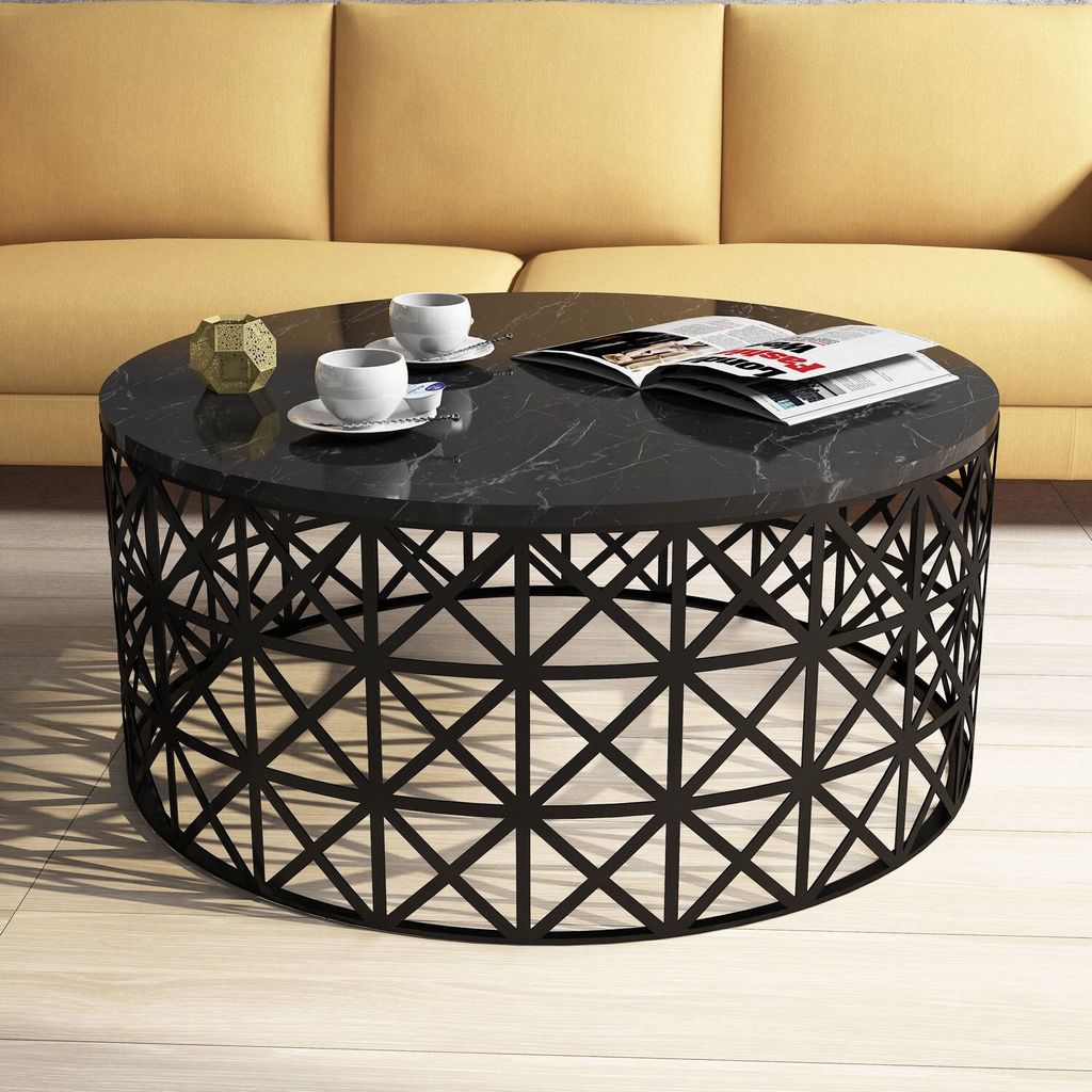Skye Decor, Selin - Black Marble, Couchtisch, Schwarz, 100 % MELAMINBESCHICHTETE SPANPLATTEN, 90 x 90 x 38 cm