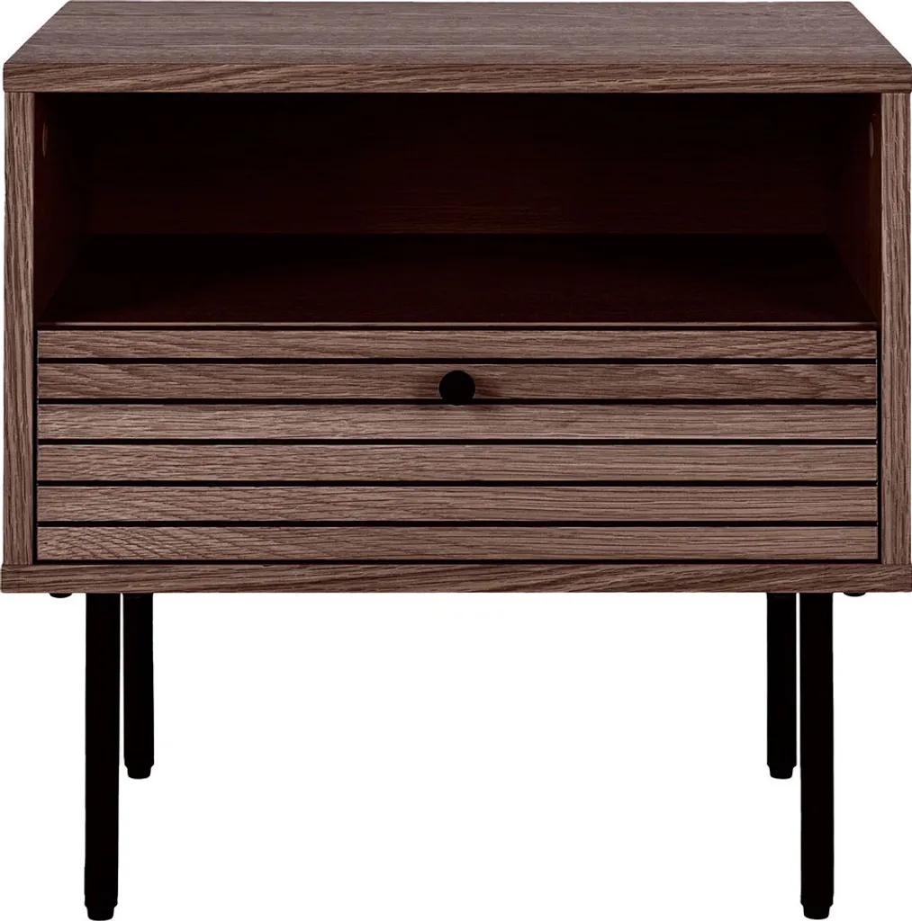 Petite table basse d'angle Kyoto en chêne fumé pour salon appartement