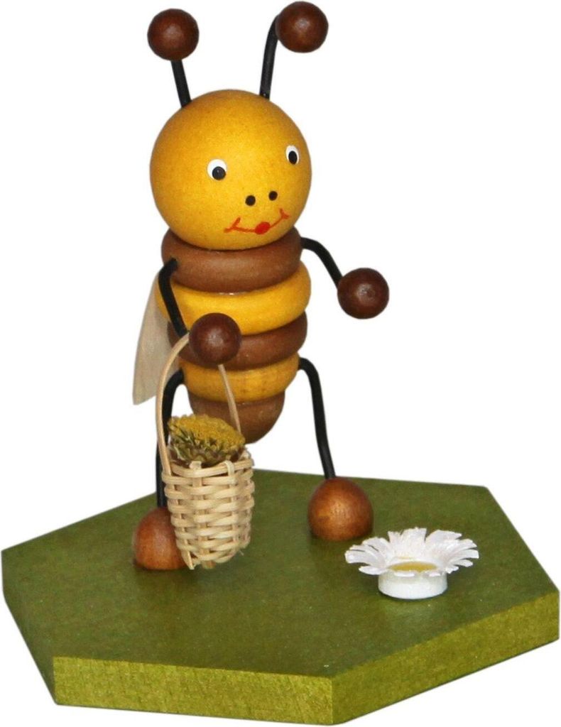 Miniaturfigur Biene mit Blumenkorb bunt Höhe 8cm NEU