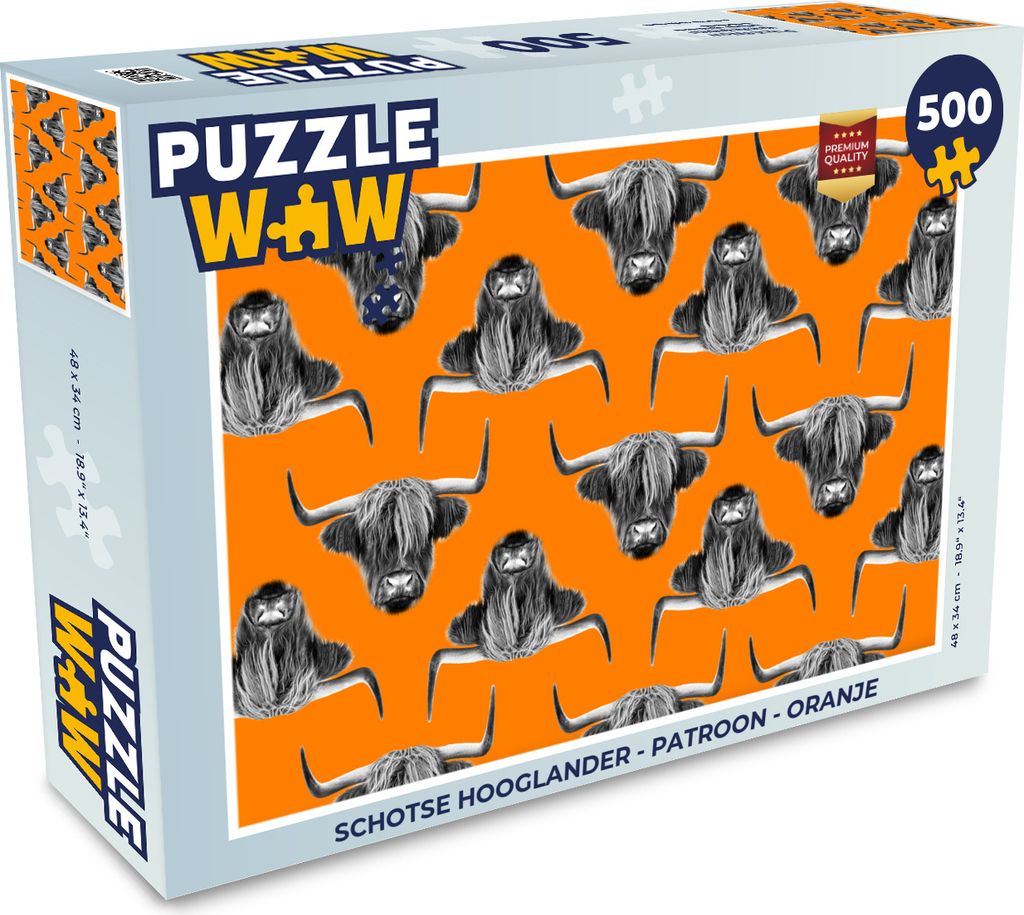 MuchoWow Puzzle 500 Teile Schottischer Highlander - Muster - Orange - 500 Teile - Kinder - Selberbauen - Puzzlespiele