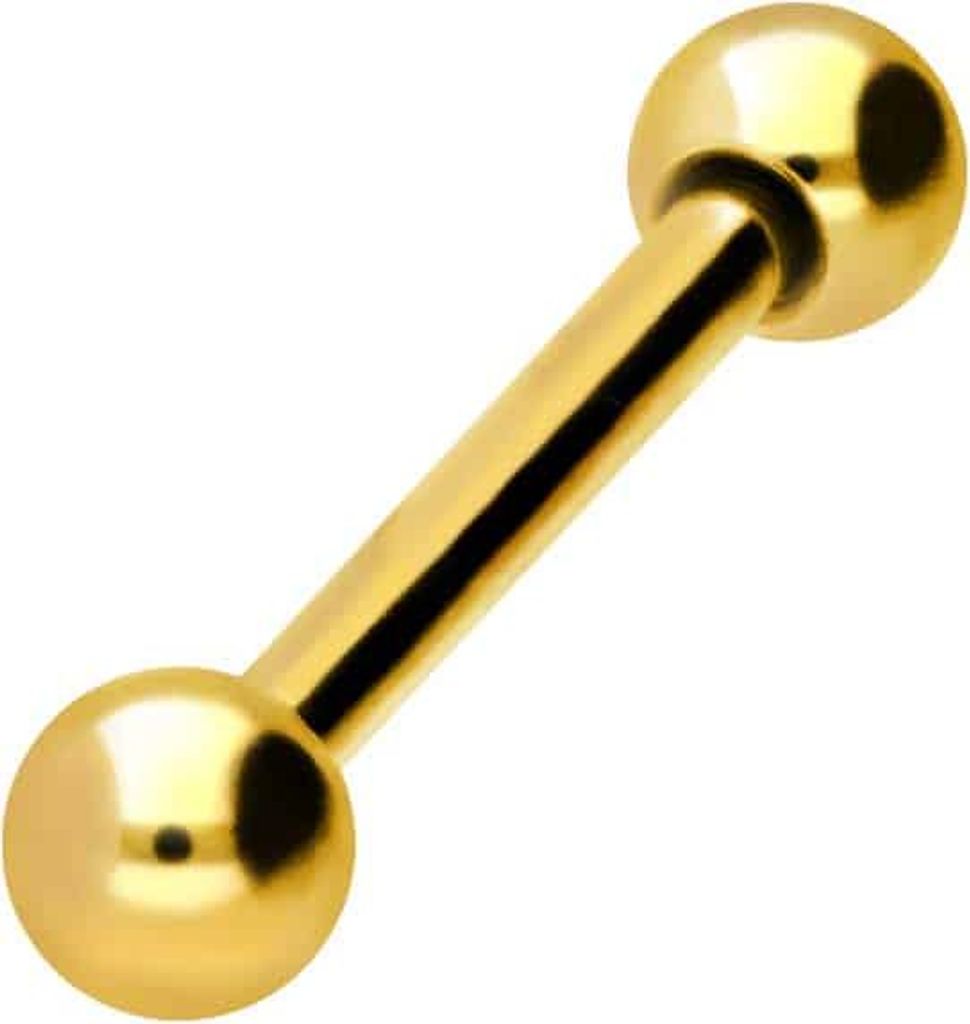 Zungenpiercing, Intim-Piercing Titan Barbell Gold Stablänge: 9mm + Stabstärke: 1,2mm + Kugelgröße: 3mm