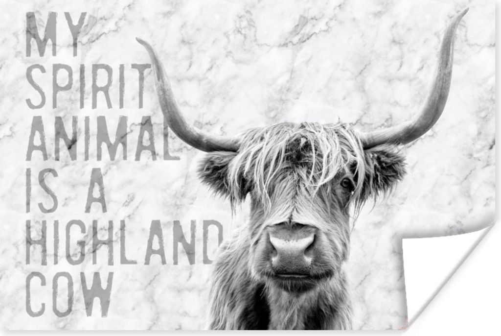 MuchoWow Poster Marmor - Schottischer Highlander - Zitat 90x60 cm - Schlafzimmer