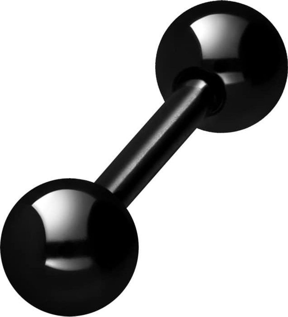 Zungenpiercing, Intim-Piercing Titan Barbell mit Innengewinde Schwarz Stablänge: 10mm | Stabstärke: 1,6mm