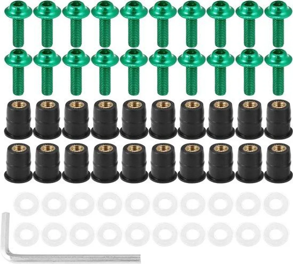 Vis de compartiment moteur M5 vertes en aluminium, pack de 20 pièces