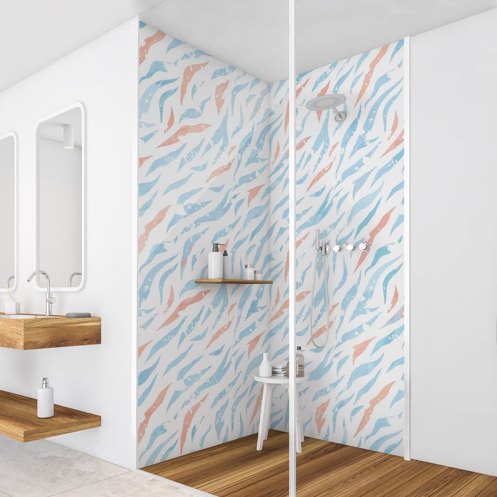 Duschrückwand Muster selbstklebend - 0.35 mm Wandpaneel wasserfest Design blau Illustration Badrückwand fugenlos Smart matt 110x200 cm