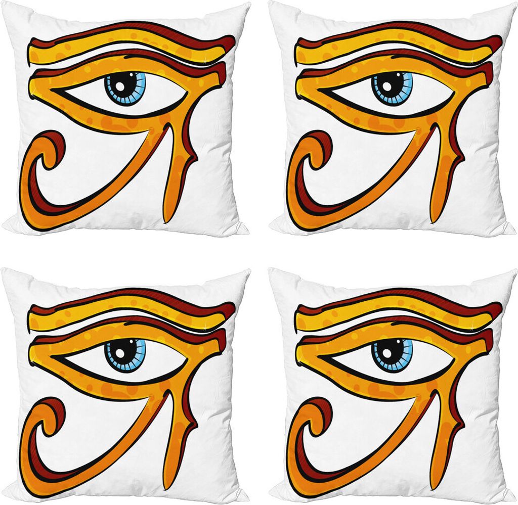 ABAKUHAUS Auge Kissenbezug Set (4 Stück), Augenform Ägyptischen, Moderner Doppelseitiger Digitaldruck, 45 cm x 45 cm, Pale Blau Orange