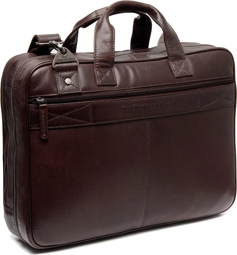 Sac à Épaule Iseo en Cuir Ciré Marron Foncé avec Bandoulière PC