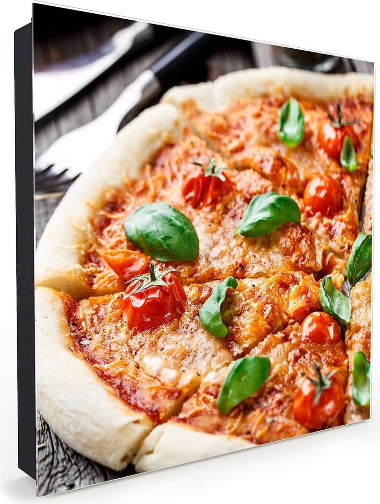Nachbildung-Schlüsselkasten, Magnetpinnwand und Memoboard mit Glasfront Motiv Pizza mit Basilikum