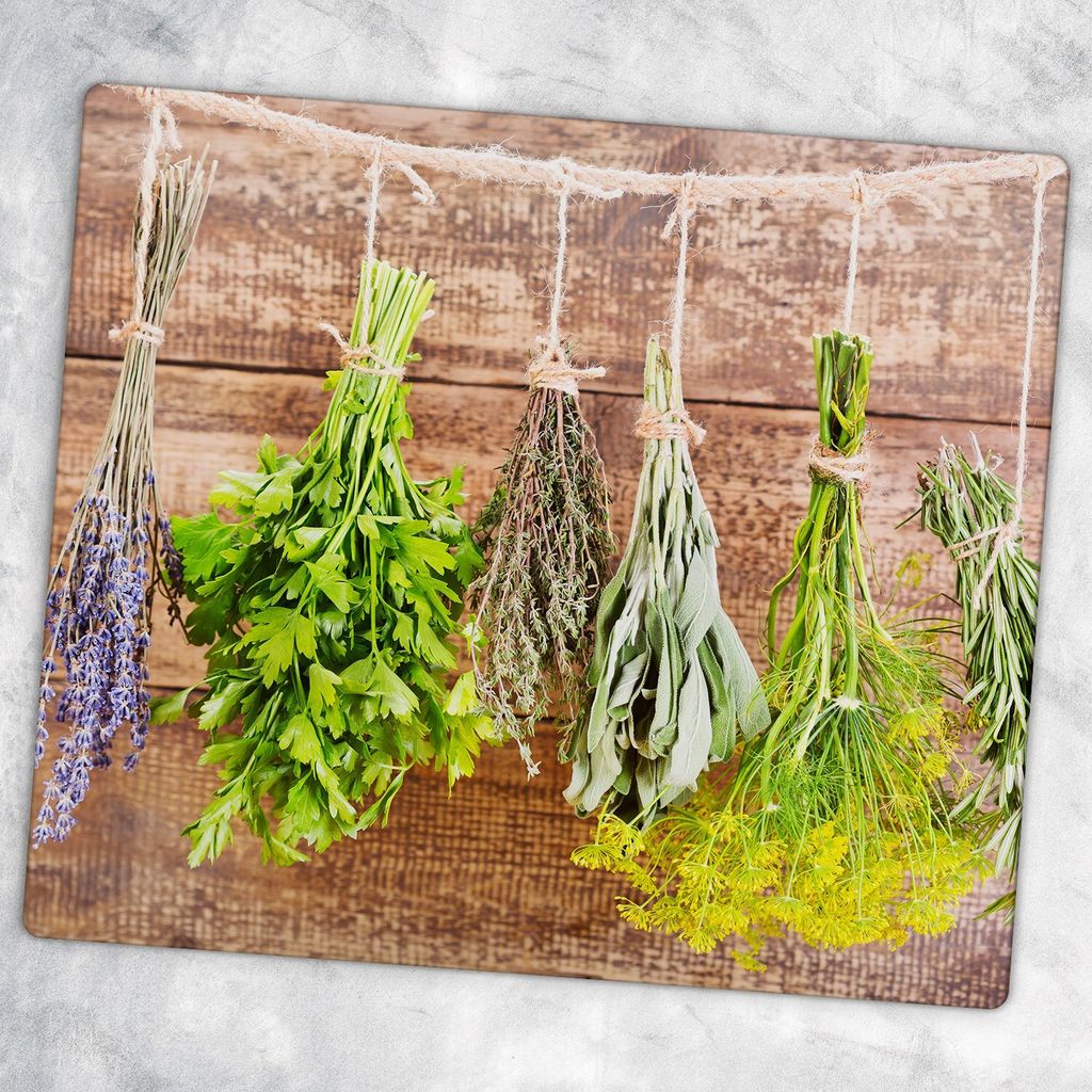 Glas-Herdabdeckplatten Glaskeramikkochfeld-Abdeckung Spritzschutz Glas 60 cm x 52 cm - Die Trauben Von Kräutern