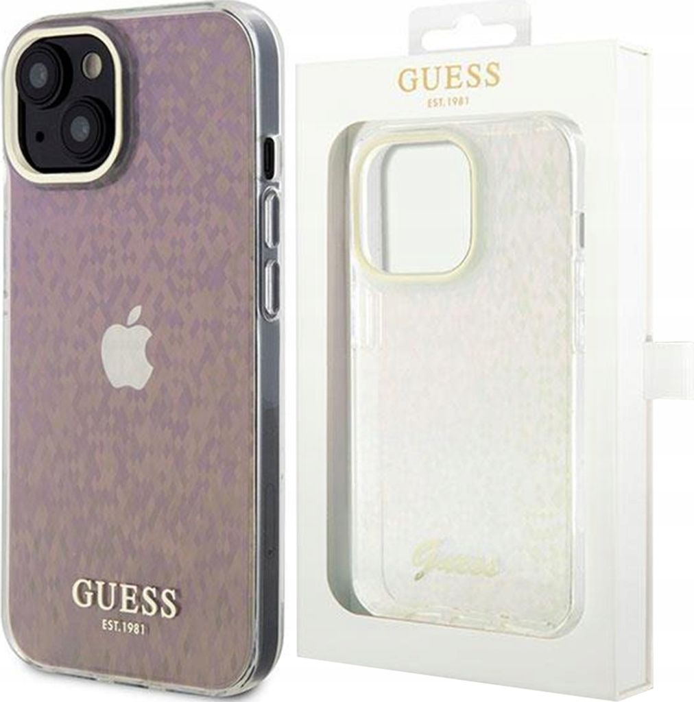 Guess GUHCP15SHDECMP iPhone 15 6,1 rosa/rosa Hardcase IML Faceted Mirror Disco Iridescent Handyhülle