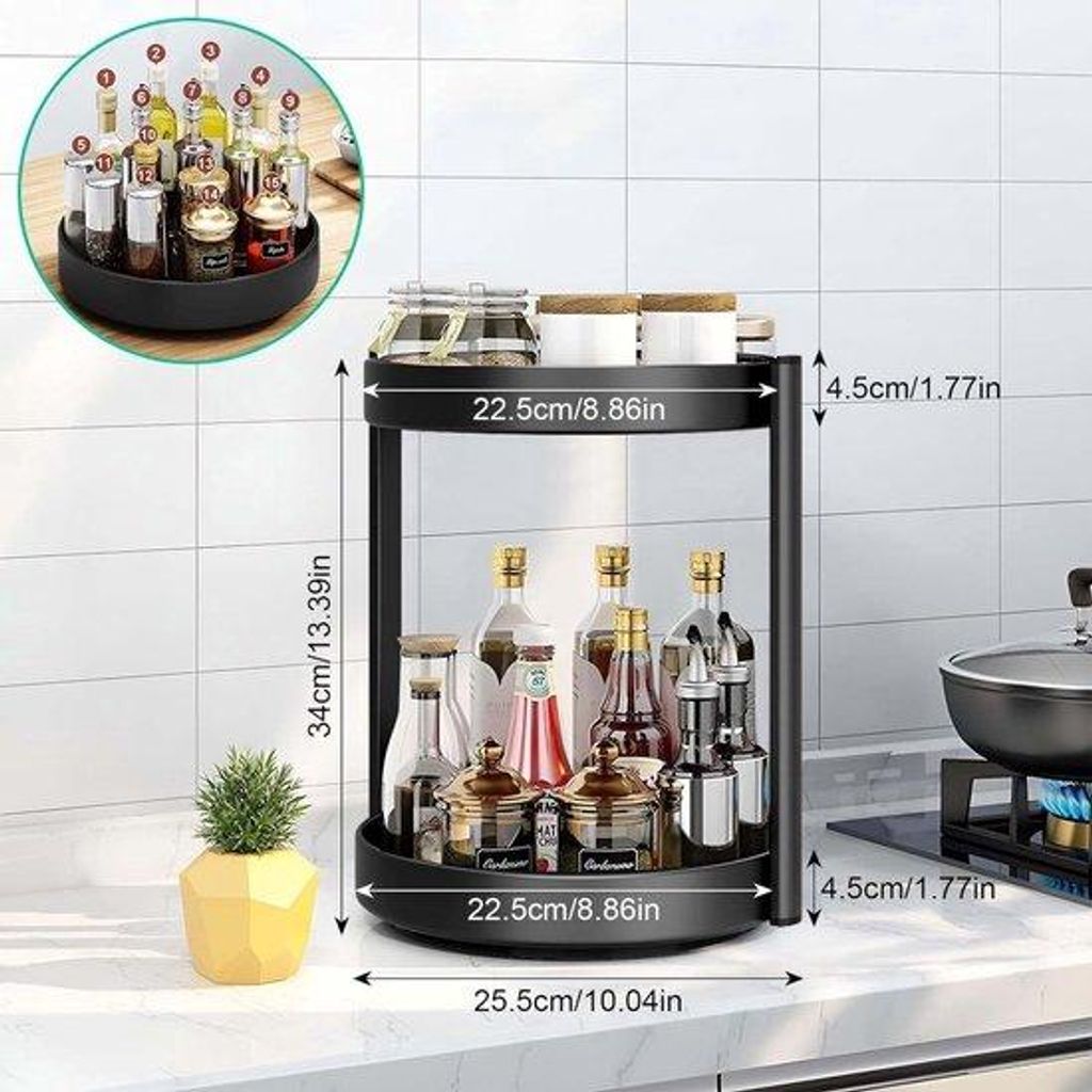 360-Grad-Drehkräuterregal, Küchenorganizer, doppelreihiges Kräuterregal, Drehbrett, Kräuterhalter, Kohlenstoffstahl, stehende Platten für Arbe...