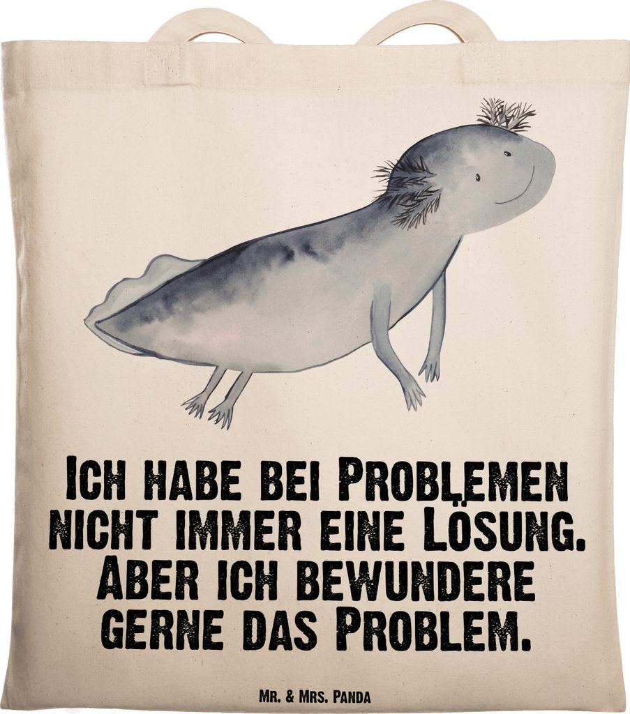 Mr. & Mrs. Panda Jutebeutel Axolotl Schwimmen - Transparent - Geschenk, Tasche, canvas, Lurch, Optimistisch, glücklich, Probleme, Laptoptasche, Sh...