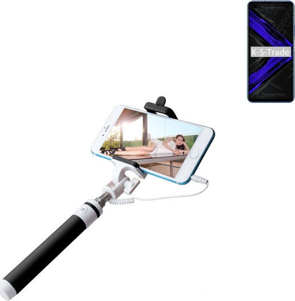 K-S-Trade Selfie Stick kompatibel mit Huawei Honor Play 4 Pro Selfiestick kabelgebunden Monopod mit Kabel Stab Stange Selfportrait Handheldstick