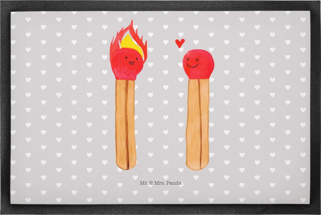 Mr. & Mrs. Panda Fußabstreifer Streichhölzer 50 x 75 cm - Grau Pastell - Geschenk, Sauberlaufmatte, Liebesgeschenk, Schmutzmatte, Schmutzfänger,...