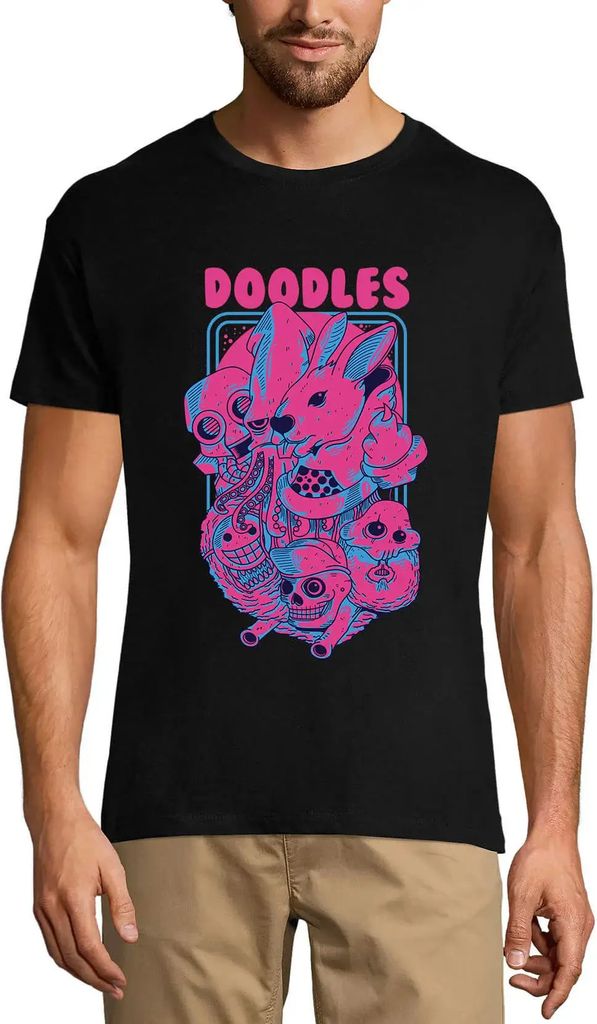 Herren Grafik T-Shirt Doodles - Gruseliges Tier – Doodles - Scary Animal – Öko-Verantwortlich Vintage Jahrgang Kurzarm Lustige Druck Geburtstag