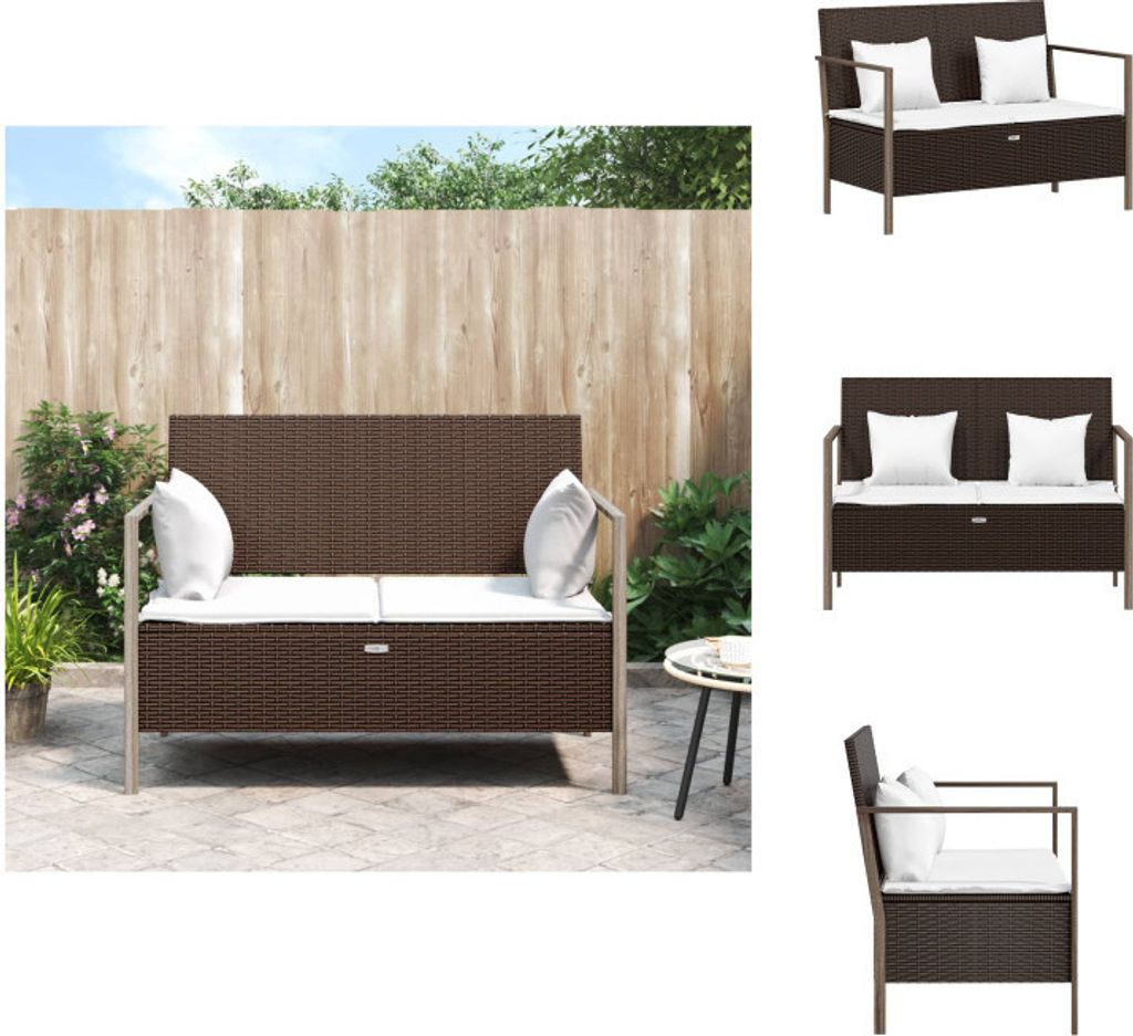 vidaXL Gartenbank 2-Sitzer mit Kissen Braun Poly Rattan - Gartenbänke