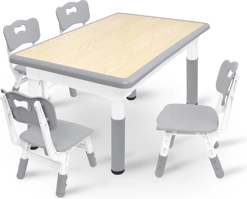 XMTECH Ensemble Table et 4 Chaises Enfant Grises avec Hauteur Réglable - 14