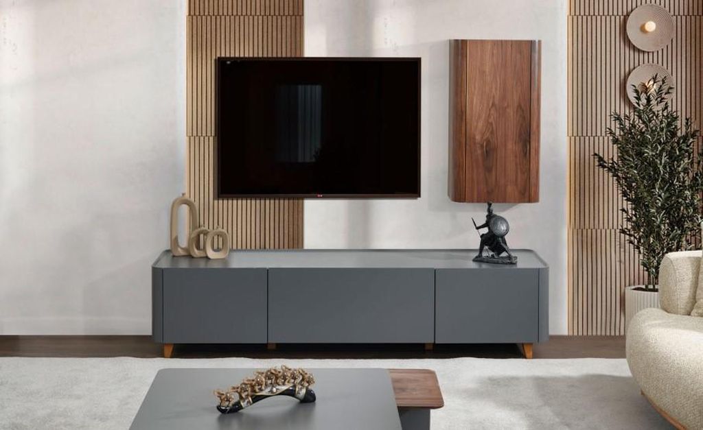 Designer Grauer Sideboard r Wohnzimmer TV-Ständer Lowboard