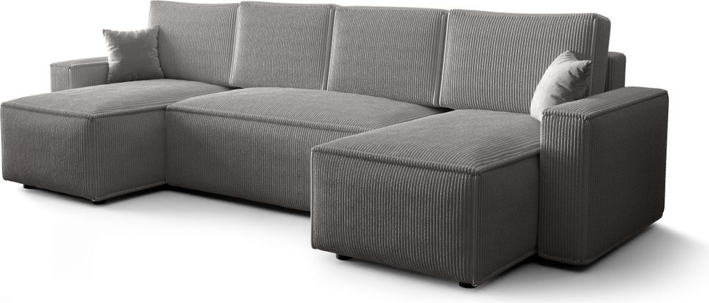 FEDVE Ecksofa Eldon U Form Sofa mit Schlaffunktion Bettkästen Couch Sofagarnitur Hellgrau (Poso 55)