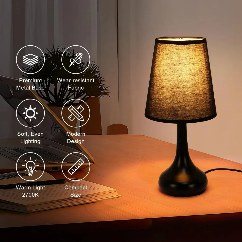 Lampe de table avec abat-jour en tissu noir douille E27 cordon 1,5m