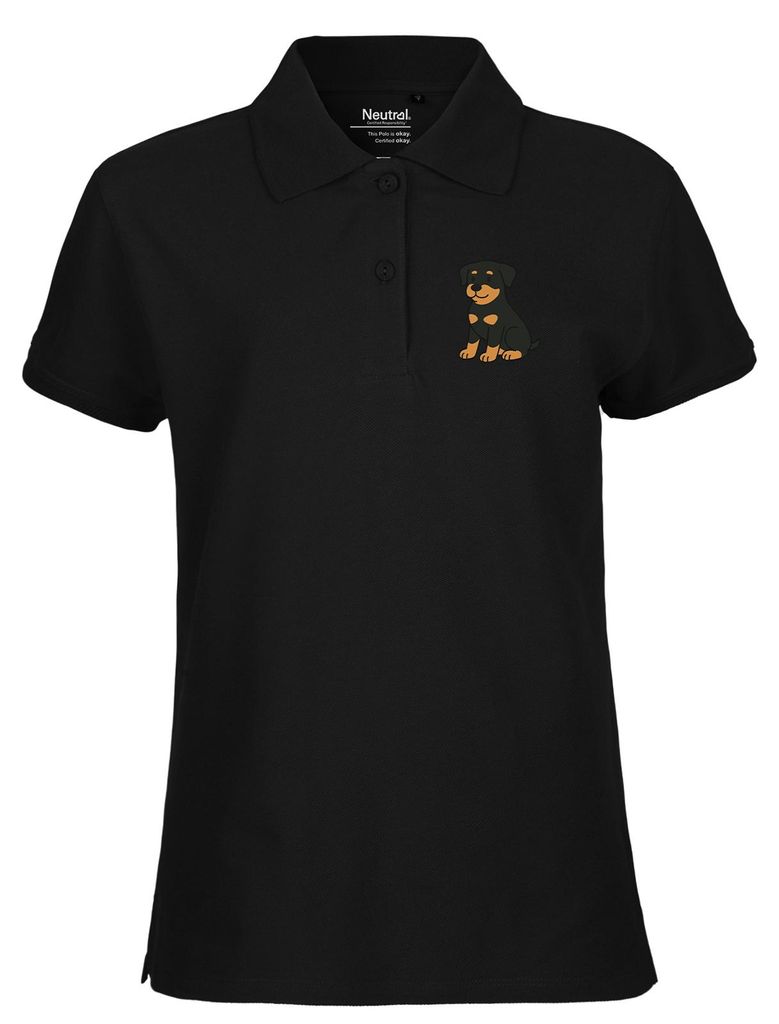 Huuraa Damen Polo Shirt Rottweiler Rotti Comic XXL Black Bio Baumwolle Fairtrade Poloshirt Geschenkidee