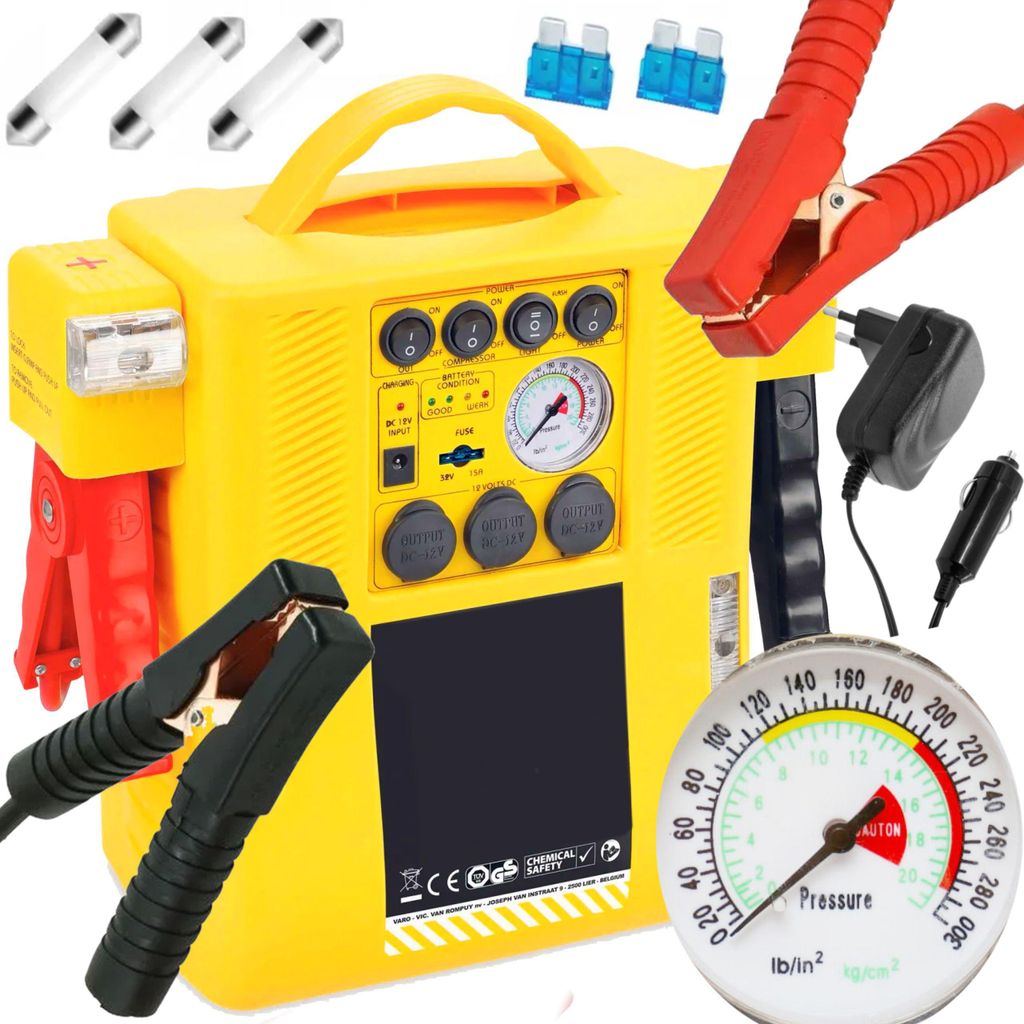 KRAFT&DELE | Power Pack, 4in1, Mobile Starthilfe, Spannungswandler, Kompressor