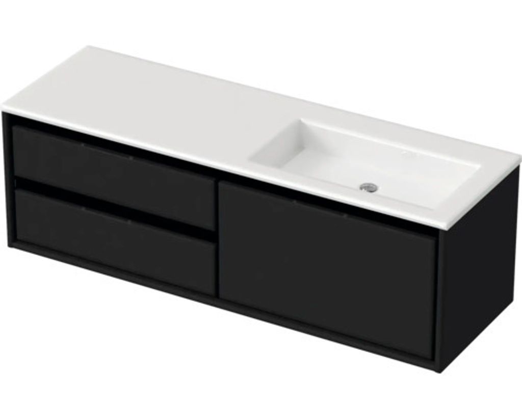 Badmöbel-Set Sanox Loft BxHxT 140,5 x 47 x 45,5 cm Frontfarbe schwarz matt 2-teilig mit Waschtisch Mineralguss Becken re