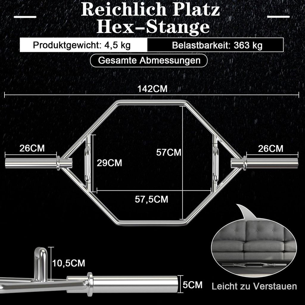 Trap Bar mit klappbaren Griffen, Tragkraft 800 Pfund, Silber
