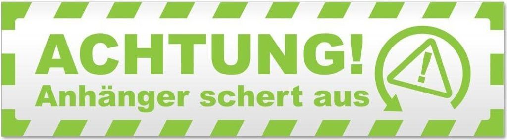 Kiwistar - Autoaufkleber - Lindgrün - 20 x 5,3 cm - Achtung Anhänger gestreift - Hinweis Aufkleber Sticker für Auto, Kfz, Fahrrad, PKW, LKW